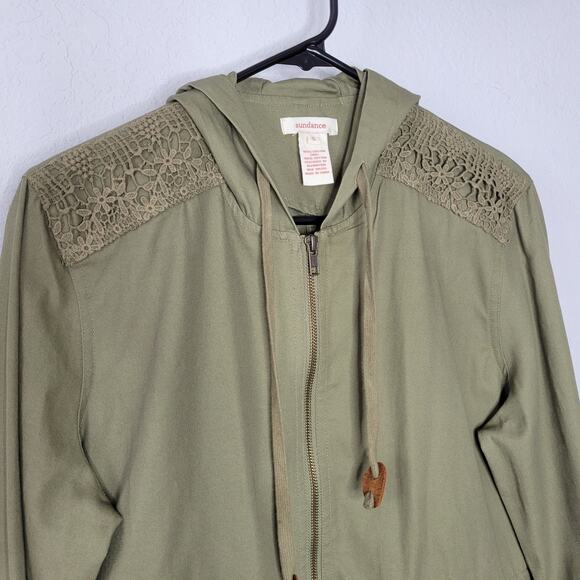 Sundance Green Crochet Lace Hooded Zip Up Anorak Jacket Women's Small - Picture 2 of 10